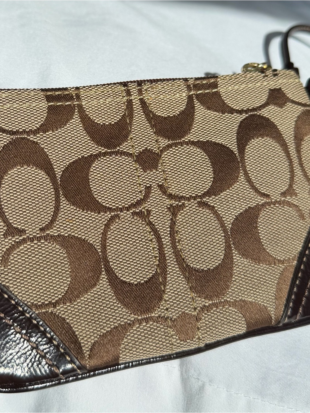 Coach Signature Canvas Wristlet in Tan and Brown